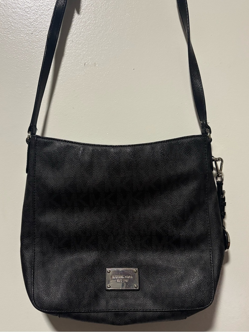 Michael Kors Black Signature Shoulder Bag with Logo Plate